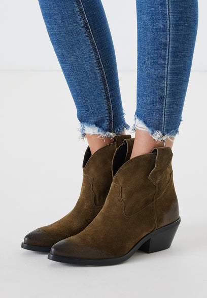 Gigi Dames Enkellaarsjes Suede Green