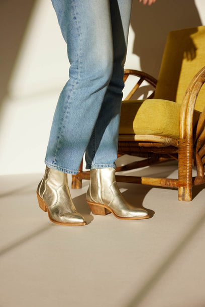 Arianna Leren Dames Enkellaarsjes Gold