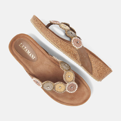 Mara Dames Slippers Leer Beige