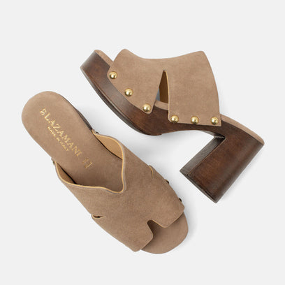Juna Dames Clogs Suede Taupe