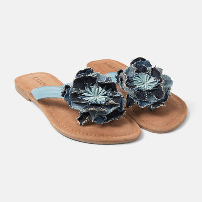 Peony Dames Slippers Leer Denim