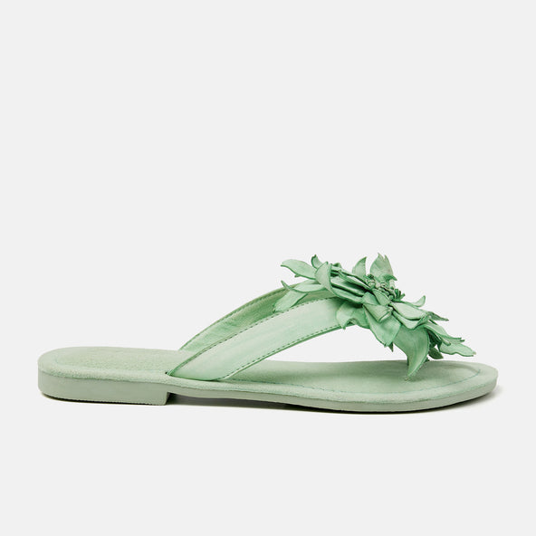 Daisy Leren Dames Slippers Green Daisy Leren Dames Slippers Green