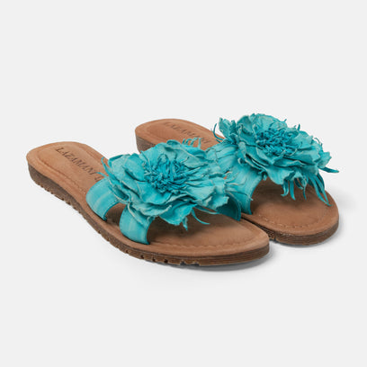 Zinnia Dames Slippers Leer Turquoise