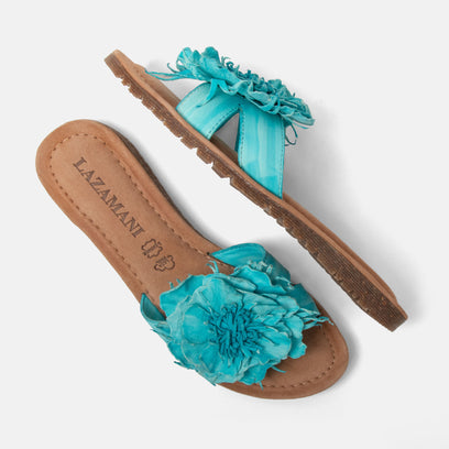 Zinnia Dames Slippers Leer Turquoise