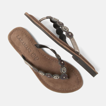 Lea Dames Slippers Leer Pewter