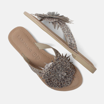 Nomi Dames Teenslippers Suede Silver Leopard