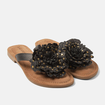 Kira Dames Teenslippers Leer Black