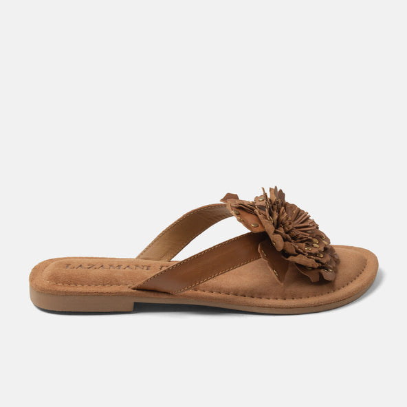 Kira Dames Teenslippers Leer Tan Kira Dames Teenslippers Leer Tan