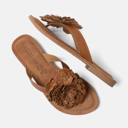 Kira Dames Teenslippers Leer Tan