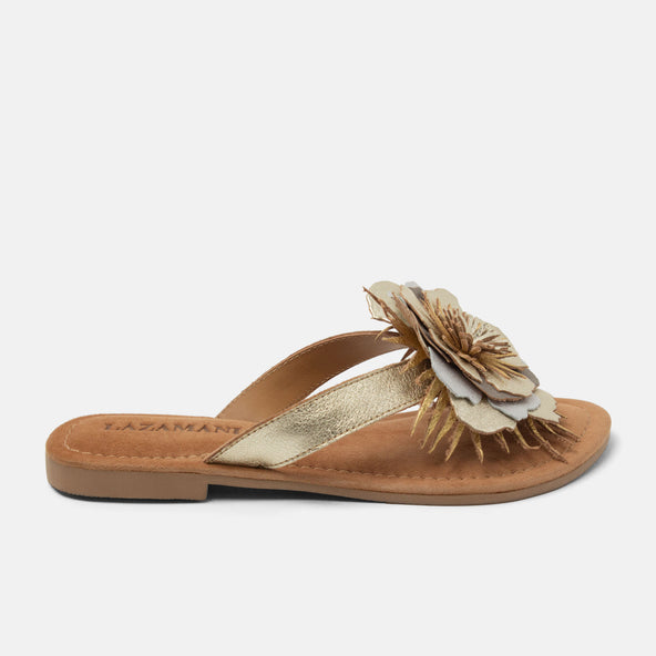 Hilde Dames Teenslippers Leer Gold Hilde Dames Teenslippers Leer Gold