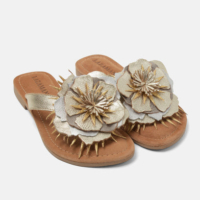 Hilde Dames Teenslippers Leer Gold
