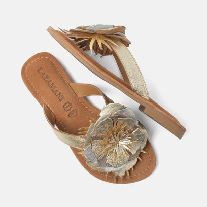 Hilde Dames Teenslippers Leer Gold