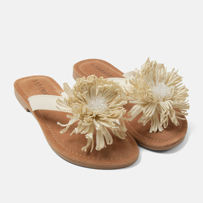 Roza Dames Teenslippers Leer Offwhite