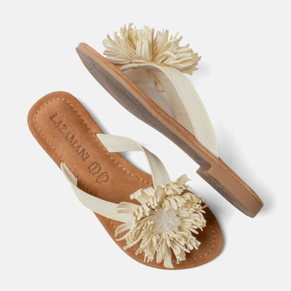 Roza Dames Teenslippers Leer Offwhite