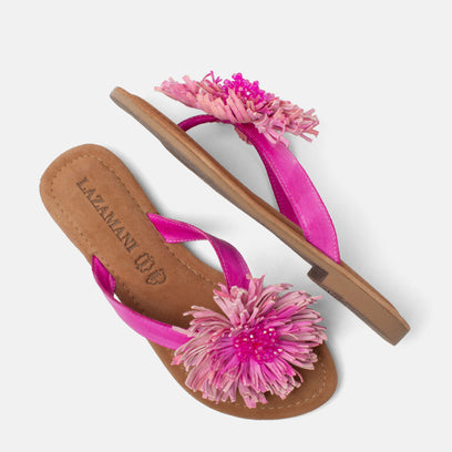 Roza Dames Teenslippers Leer Pink