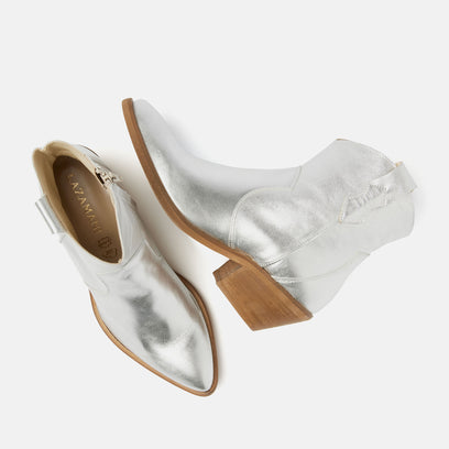 Arianna Leren Dames Enkellaarsjes Silver