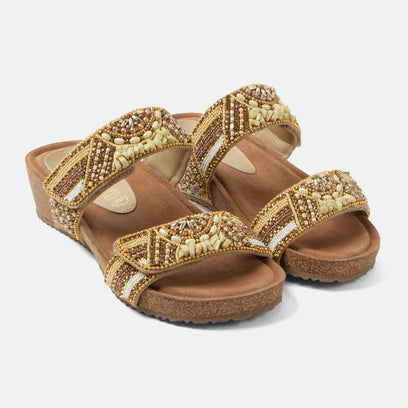 Sol Dames Slippers Leer Beige