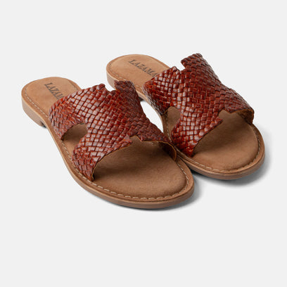 Flor Dames Slippers Leer Tan
