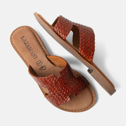 Flor Dames Slippers Leer Tan