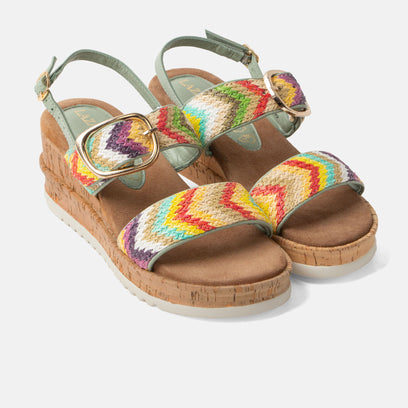 Carla Dames Sandalen Raffia Green