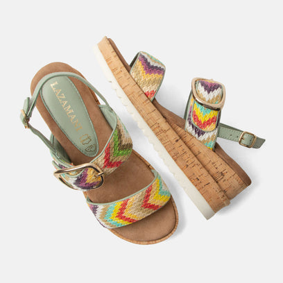 Carla Dames Sandalen Raffia Green