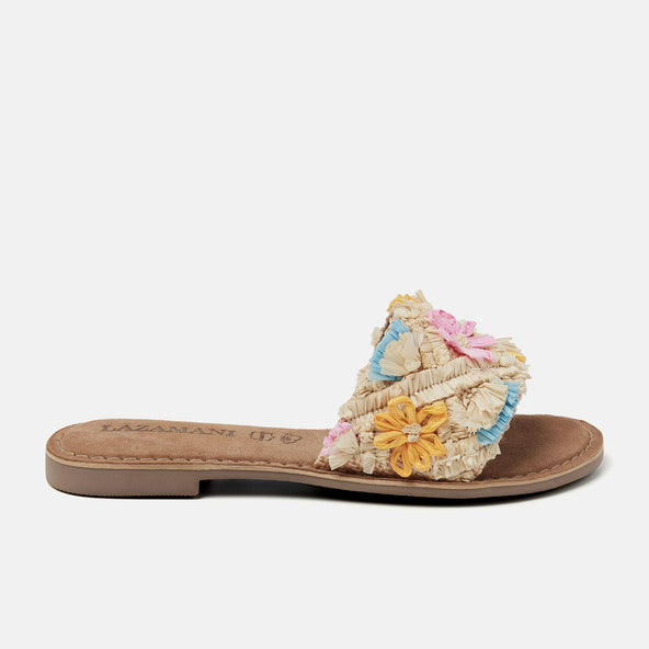 Jolie Raffia Dames Slippers Beige Jolie Raffia Dames Slippers Beige