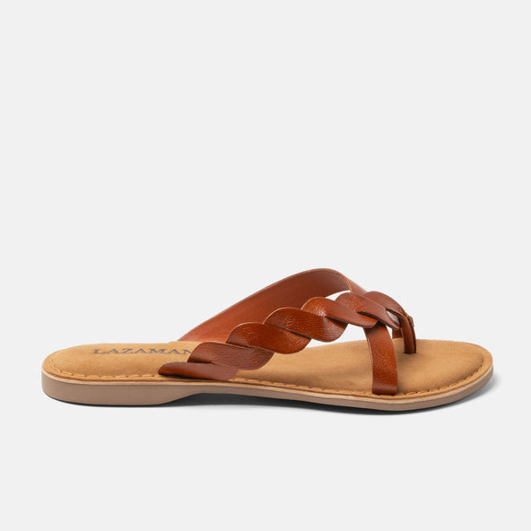 Avi Dames Teenslippers Leer Tan Avi Dames Teenslippers Leer Tan