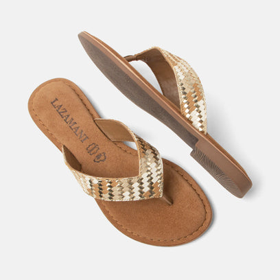 Tess Dames Teenslippers Leer Beige