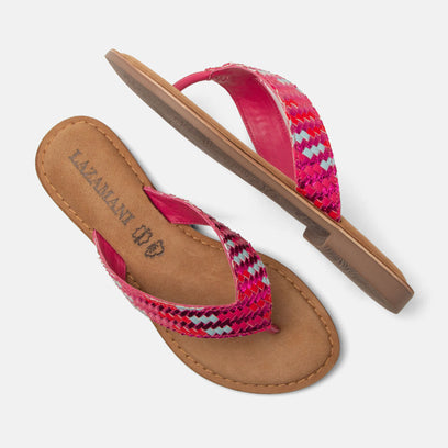 Tess Dames Teenslippers Leer Fuxia