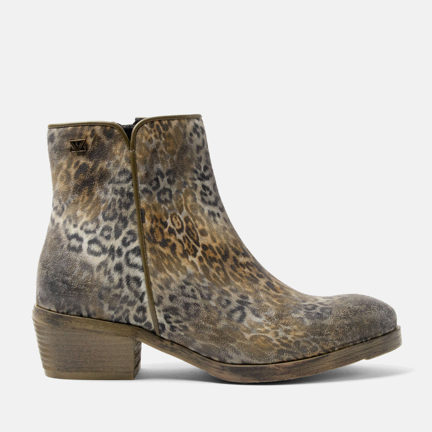 Sara Dames Enkellaarsjes Suede Khaki/Leo