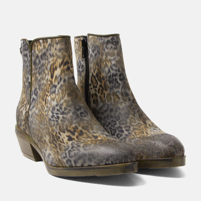 Sara Dames Enkellaarsjes Suede Khaki/Leo