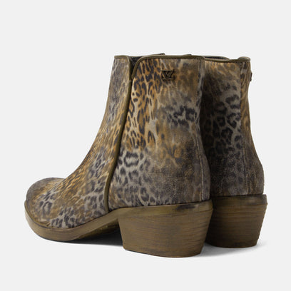 Sara Dames Enkellaarsjes Suede Khaki/Leo