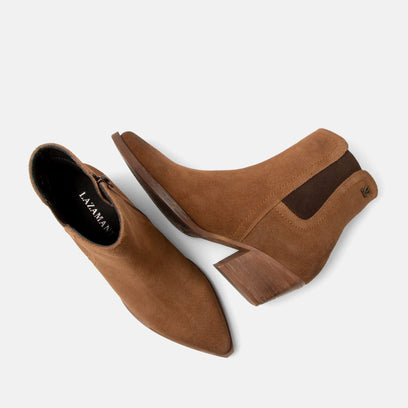 Annie Dames Enkellaarsjes Suede Tan