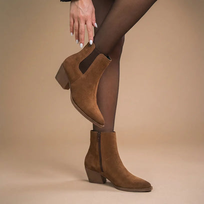 Annie Dames Enkellaarsjes Suede Tan