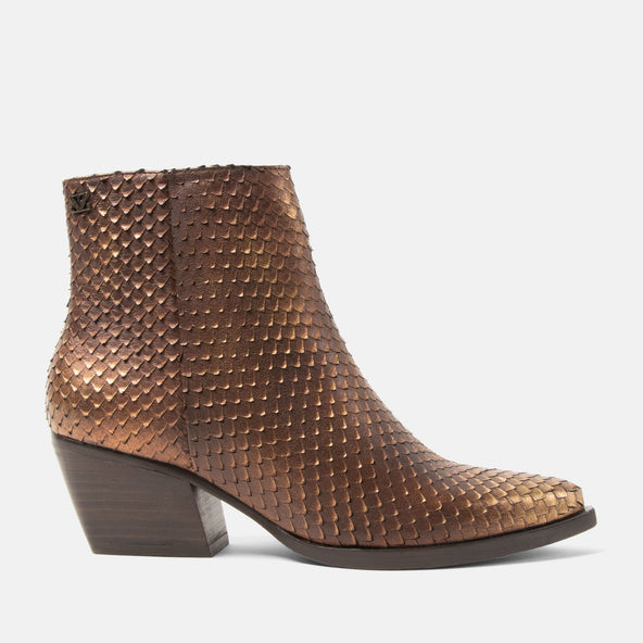 Phoebe Dames Enkellaarsjes Leer Gold/Brown Phoebe Dames Enkellaarsjes Leer Gold/Brown