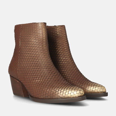 Phoebe Dames Enkellaarsjes Leer Gold/Brown