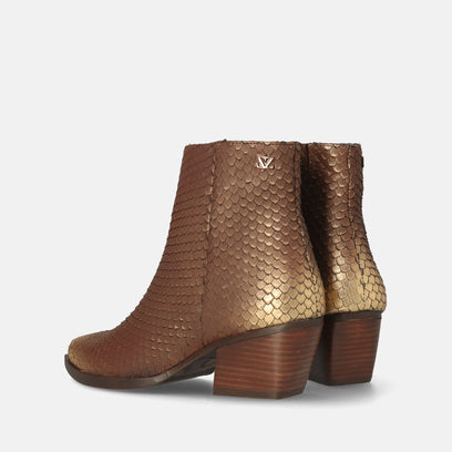 Phoebe Dames Enkellaarsjes Leer Gold/Brown