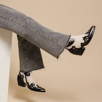 Kaia Dames Enkellaarsjes Leer Black/White