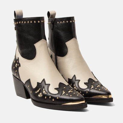 Kaia Dames Enkellaarsjes Leer Black/White