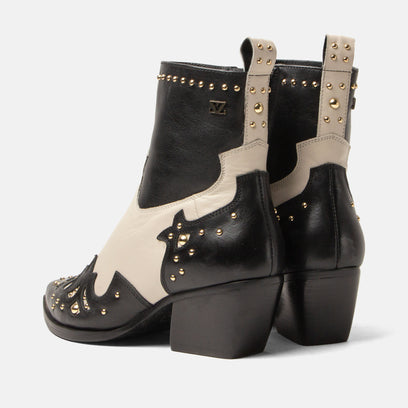 Kaia Dames Enkellaarsjes Leer Black/White