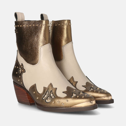 Kaia Dames Enkellaarsjes Leer Gold/White