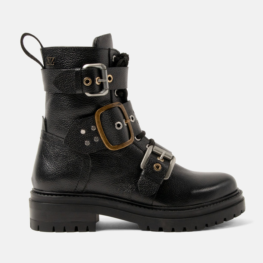Abby Dames Biker Boots Leer Black