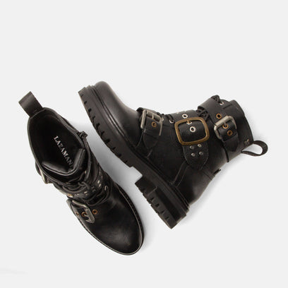 Abby Dames Biker Boots Leer Black