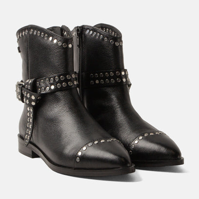 Zora Dames Enkellaarsjes Leer Black