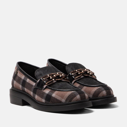 Oxford Dames Loafers Tartan Black