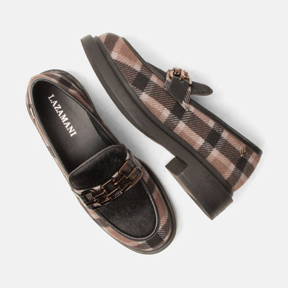 Oxford Dames Loafers Tartan Black