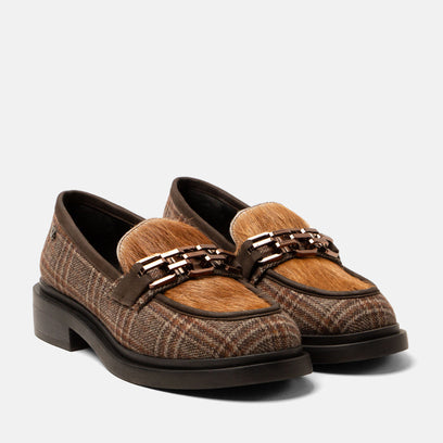 Oxford Dames Loafers Tartan Cognac