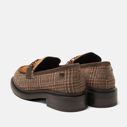 Oxford Dames Loafers Tartan Cognac