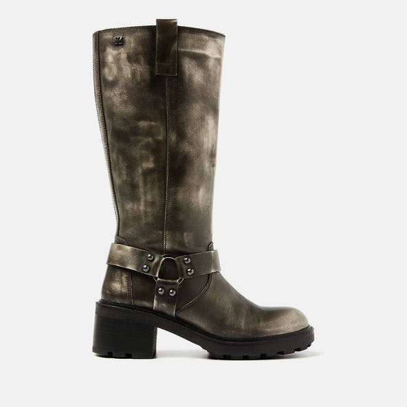 Salome Dames Biker Boots Leer Pewter Salome Dames Biker Boots Leer Pewter