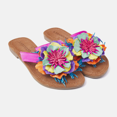 Peony Dames Slippers Leer Fuxia